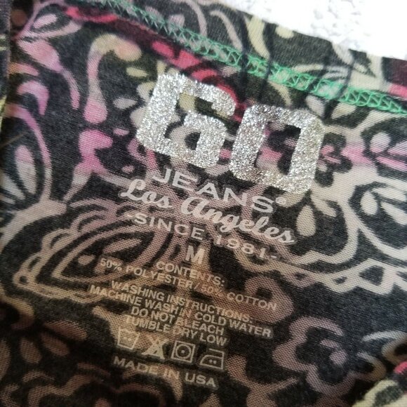 Go Jeans Los Angeles Medium Cap Sleeve Embellished Floral Print Knit Top Casual - Picture 4 of 6